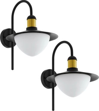 Loops 2 PACK IP44 Outdoor Wall Light Black & Gold Modern Fisherman Lamp 60W E27