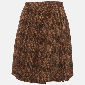 Max Mara Brown Plaid Pattern Cotton Pleated Mini Skirt