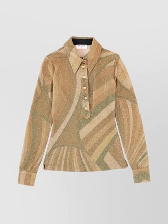 Pucci long sleeve collared top with button cuffs