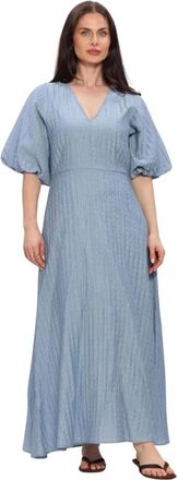 Selected Slfmaddie SS Closed Back Midi Dress - Dames - Maxi kleedjes - Blauw - S - Leer - Kleedjes