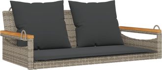 vidaXL Banco Columpio Con Cojines Rat&aacute;n Sint&eacute;tico Gris 109x62x40 Cm Vidaxl