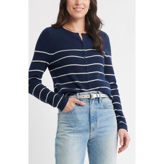 Caslon Wool & Cashmere Cardigan in Navy- Ivory Stripe at Nordstrom Rack, Size X-Small