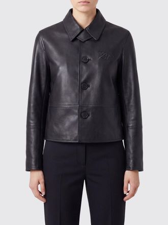 Zadig&Voltaire Giacca a camicia in pelle con logo ricamato
