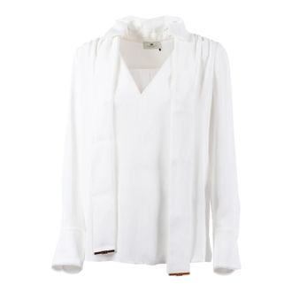 Elisabetta Franchi Blouses, female, White, Size: S Georgette Blouse with Sash