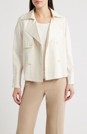 Anne Klein Short Double Breasted Cotton Blend Trench Coat in White Dove at Nordstrom, Size X-Large