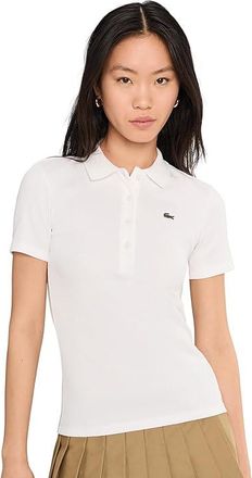 Lacoste Slim Fit L.12.D Ribbed Cotton Polo Shirt Womens Clothing White : 10 (EUR 42), Elastane/Cotton
