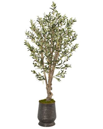 Nearly Natural 62In Olive Artificial Tree In Ribbed Metal Planter