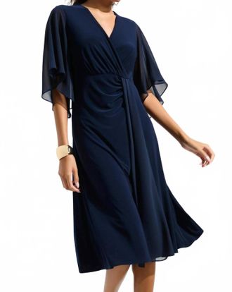Joseph Ribkoff Surplice Neck Fit And Flare Dress In Midnight Blue
