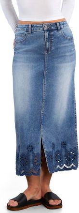 Wash Lab Denim Eyelet Maxi Denim Skirt in Relaxed Blue at Nordstrom, Size 27