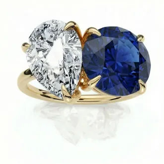 Pompeii3 5 1/2Ct Certified Blue Sapphire & Diamond Toi Et Moi Diamond Ring Gold Lab Grown