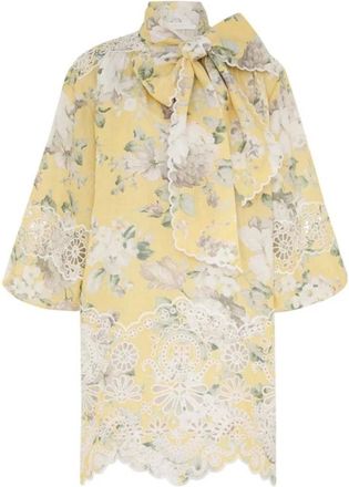 Zimmermann Kleedjes, Dames, Geel, S, Linnen, Accacia Broderie Tie Mini Jurk