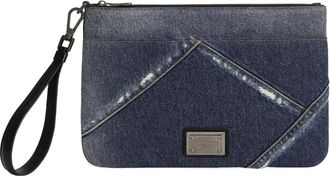 Dolce & Gabbana logo-plaque denim clutch bag - men - Cotton/CALFSKIN - One Size - Blue