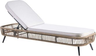 Beliani Garden Outdoor Lounger Beige PE Rattan Aluminium Polyester Fabric Cushion Adjustable Reclining Backrest ZERI