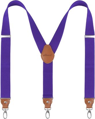 Alizeal Mens 3.5cm Wide Y Shape Braces with 3 Swivel Hooks Leather Joint Heavy Duty Adjustable Suspenders, Dark Purple