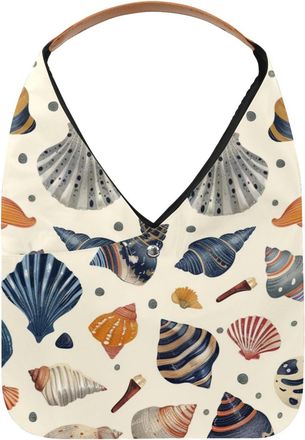 Generic Seashell Pattern Reusable Lightweight Grocery Bags - Foldable Into Compact Pouch, Washable & Sturdy, Multipurpose for Shopping and Travel