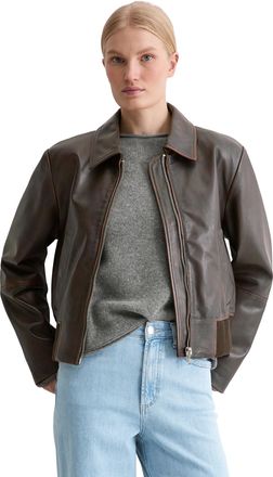 Marc O'Polo Lederjacke MARC OPOLO regular fit aus softem Lammleder in Vintage-Optik, Damen, Gr. 36, schwarz chocolate, Obermaterial: 100% Lammleder, regular fit n