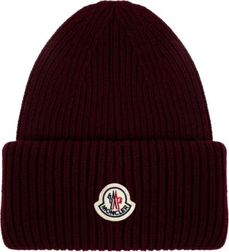 Moncler ribbed logo-patch beanie - men - Wool/Cashmere - One Size - Red