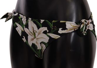 Dolce & Gabbana Womens Bikini Bottom Black Lily Print Swimsuit Swimwear Nylon Elastane Clothing