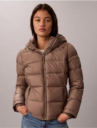Calvin Klein Womens Slim Stretch Puffer Jacket - Brown - XS
