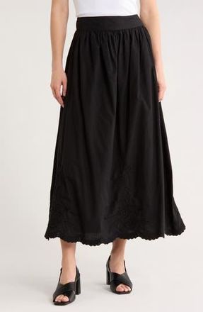 Elie Tahari Floral Embroidered Cotton Maxi Skirt in Black at Nordstrom Rack, Size X-Small