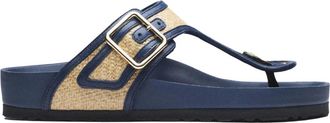 Birkenstock Gizeh Framed Raffia - Dames - Slippers - Blauw - 37 EU - Leer - Schoenen