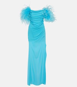 Giuseppe Di Morabito Feather-trimmed georgette maxi dress