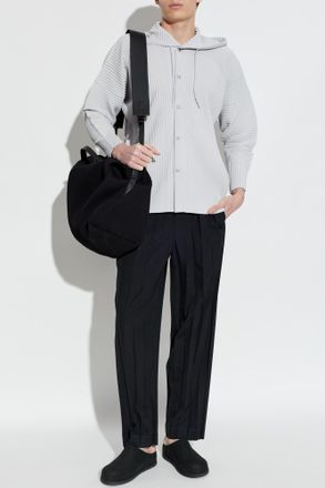 Homme Pliss&eacute; Issey Miyake Pleated Jacket With Hood, Mens, Grey