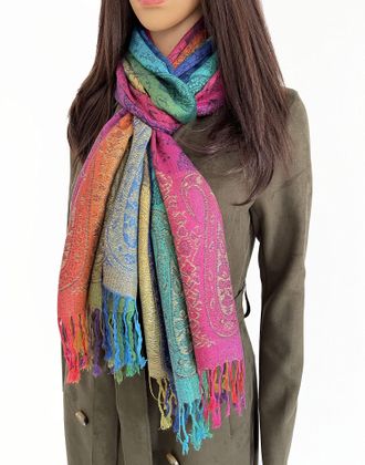 The Accessory Co. Womens Large Multicolour Pashmina Shawl Scarf, Rainbow Coloured Scarf, Multi Colour Pashmina Scarf, Paisley Pashmina Scarf (black paisley)