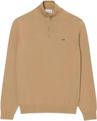 Lacoste Zipped High Neck Cotton Sweater - Heren - Vesten met rits - Beige - M - Katoen - Hoodies & sweatvesten