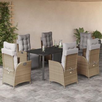 vidaXL Set Comedor De Jard&iacute;n 7 Pzas Con Cojines Rat&aacute;n Sint&eacute;tico Beige Vidaxl
