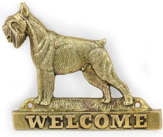 OEM Schnauzer, Schnauzer I - Un Cartel Para Puerta Con Un Perro, Una Placa De Bienvenida De Lat&oacute;n, Un Cartel &Uacute;nico Con La Inscripci&oacute;n Welcome De Art-dog