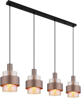 Globo Lighting Milley L&aacute;mpara Colgante De Techo Con Forma De Barra, Pantalla De Cristal &Aacute;mbar Negro Mate, 4 Bombillas E27