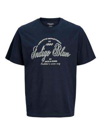 Jack & Jones Plus Size T-Shirt JJEDENVER GRAPHIC TEE SS O-NECK SN PLS, Herren, Gr. 4XL, navy blazer, Jersey, Obermaterial: 100% Baumwolle, JACK & JONES PLUSSIZE, bedruckt, u