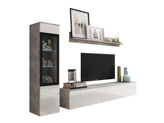Mirjan24 Mobilier1 - Conjunto De Sal&oacute;n Sarasota 125, Hormig&oacute;n + Blanco Brillante