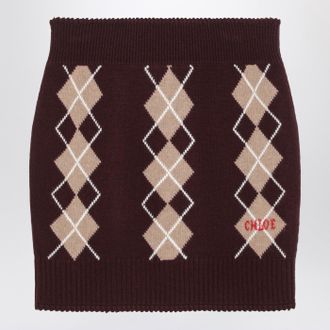 Chlo&eacute; Bordeaux Diamond Pattern Wool Miniskirt