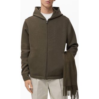 Mango Zip-Up Hoodie in Olive Green at Nordstrom, Size X-Large