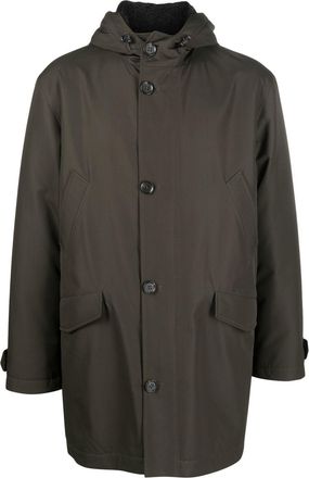 Liska button-front hooded coat - men - Lamb Fur/Nylon/Cupro - 56 - Green