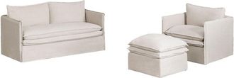 Sklum Conjunto De Sal&oacute;n Con Sof&aacute; De 2 Plazas, Sill&oacute;n Y Puff En Lino Y Algod&oacute;n Grace Sklum