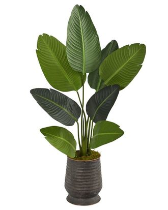 Nearly Natural 50In Travelers Palm Artificial Tree In Ribbed Metal Planter