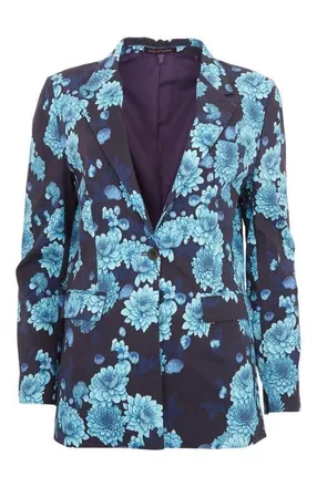 Lords of Harlech Jane Stretch Tencel Tailored Blazer in Serious Floral Navy at Nordstrom, Size 12