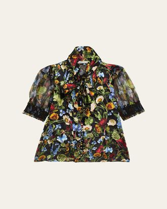 Alice & Olivia Brentley Floral Puff-Sleeve Blouse