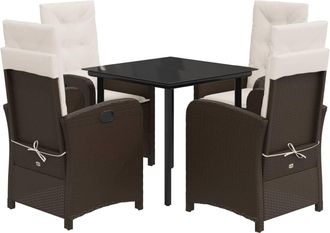vidaXL Set Comedor De Jard&iacute;n 5 Piezas Y Cojines Rat&aacute;n Sint&eacute;tico Marr&oacute;n Vidaxl