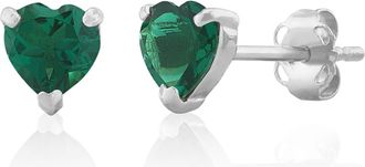 MAX + STONE 925 Sterling Silver 5mm Round Heart Gemstone Hoop Earrings