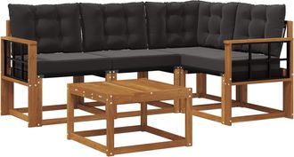 vidaXL Conjunto De Sof&aacute;s De Exterior 5 Uds. Natural Y Negro Vidaxl