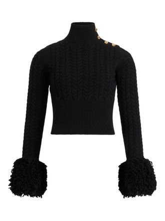 Patou cable-knit button-embellished sweater - women - Cashmere/Merino - L - Black