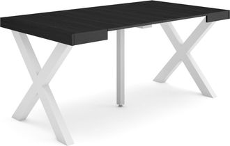 Skraut Home Mesa Consola Extensible, Mesa Comedor Plegable, 160, Para 8 Comensales, Patas Madera Maciza, Estilo Moderno, Negro - Skraut Home