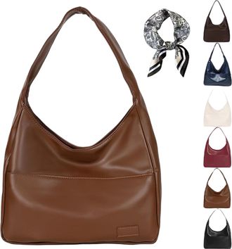 Generic Large Hobo Slouch Bag, Vegan Leather Tote Handbag, with Small Handkerchief, Suitable for Work, School, Leisure & Shopping (Coffee)