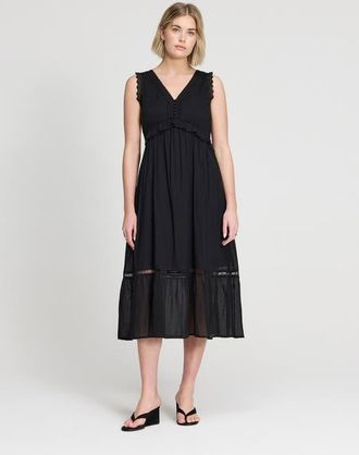 Finery Myriam Sleeveless Cotton Midi Dress in Black at Nordstrom, Size 10