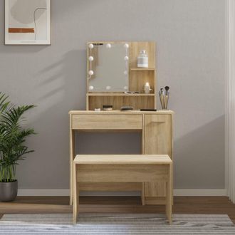 Berkfield Home Dressing Table Set with LED Sonoma Oak Engineered Wood in Brown