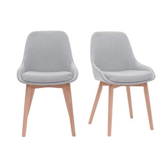Miliboo Miliboo - Set De 2 Sillas N&oacute;rdicas De Tela Gris Clara Y Madera Clara Maciza Holo